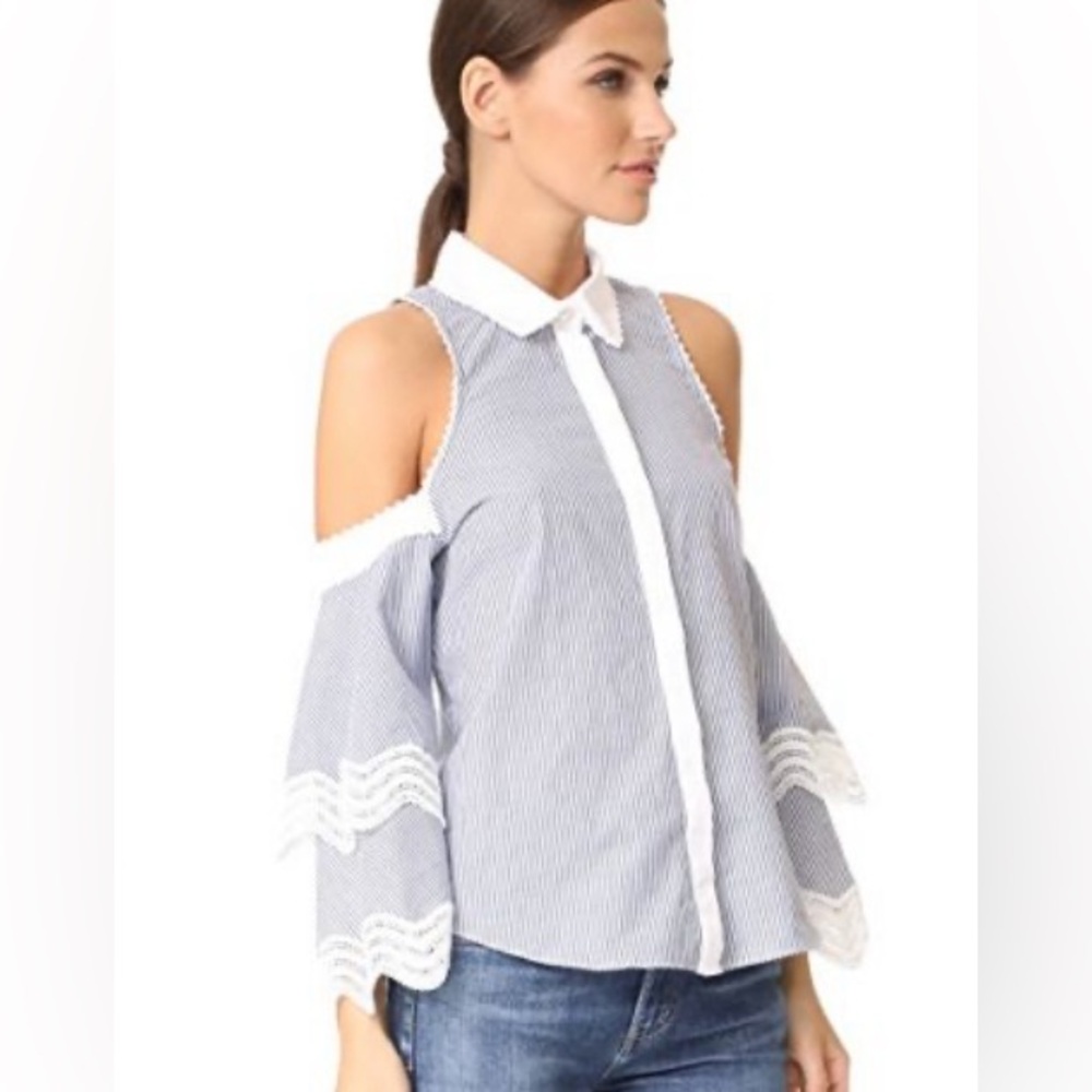 Jonathan Simkhai Blue and White Flutter Sleeve Blouse NWT size Medium